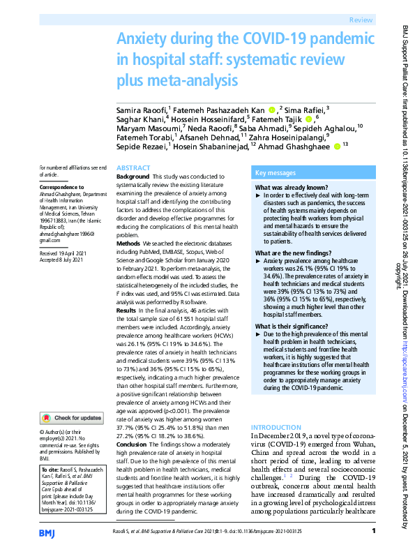 (PDF) Anxiety during the COVID-19 pandemic in hospital staff ...