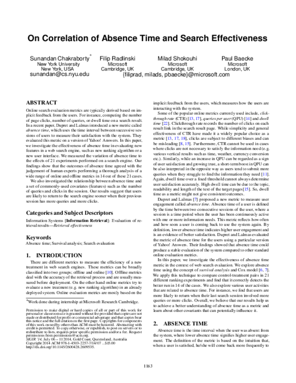(PDF) On correlation of absence time and search effectiveness