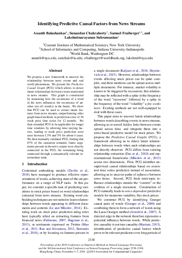 (PDF) Identifying Predictive Causal Factors from News Streams