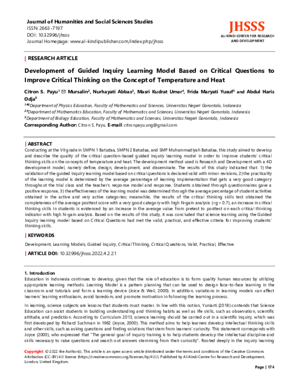 (PDF) Development of Guided Inquiry Learning Model Based on Critical ...