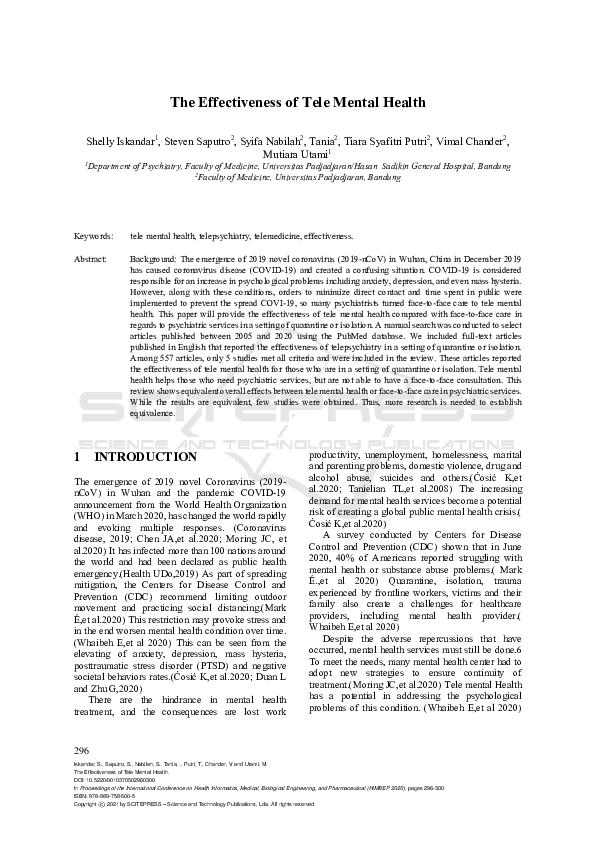 (PDF) The Effectiveness of Tele Mental Health