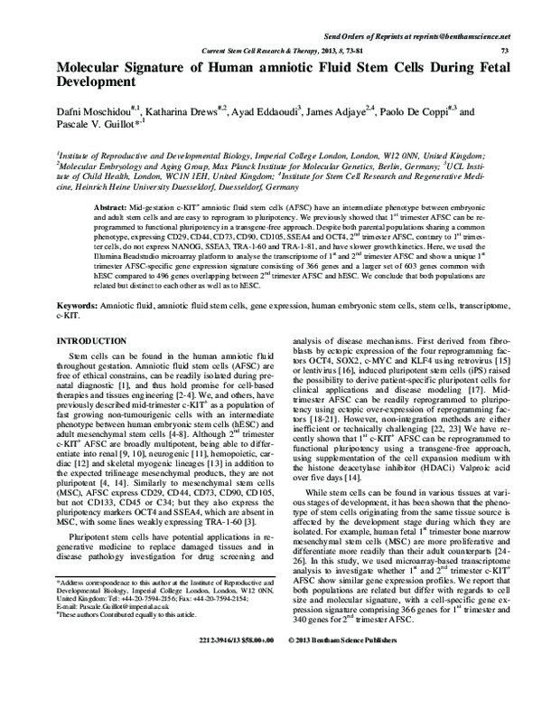 (PDF) Molecular Signature of Human amniotic Fluid Stem Cells During ...