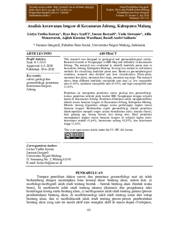 (PDF) Analisis potensi rawan bencana tanah longsor di Kecamatan Jabung
