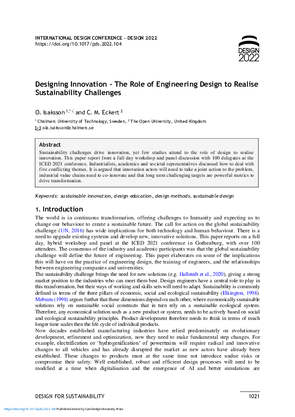 (PDF) Designing Innovation – The Role of Engineering Design to Realise ...