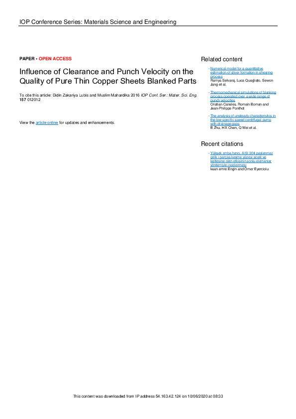 (PDF) Influence of Clearance and Punch Velocity on the Quality of Pure ...