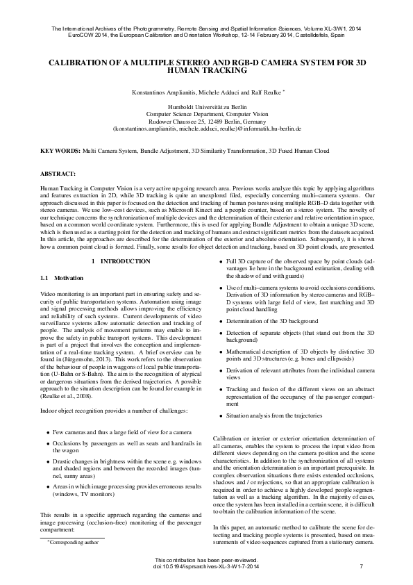 (PDF) Calibration of a Multiple Stereo and RGB-D Camera System for 3D ...