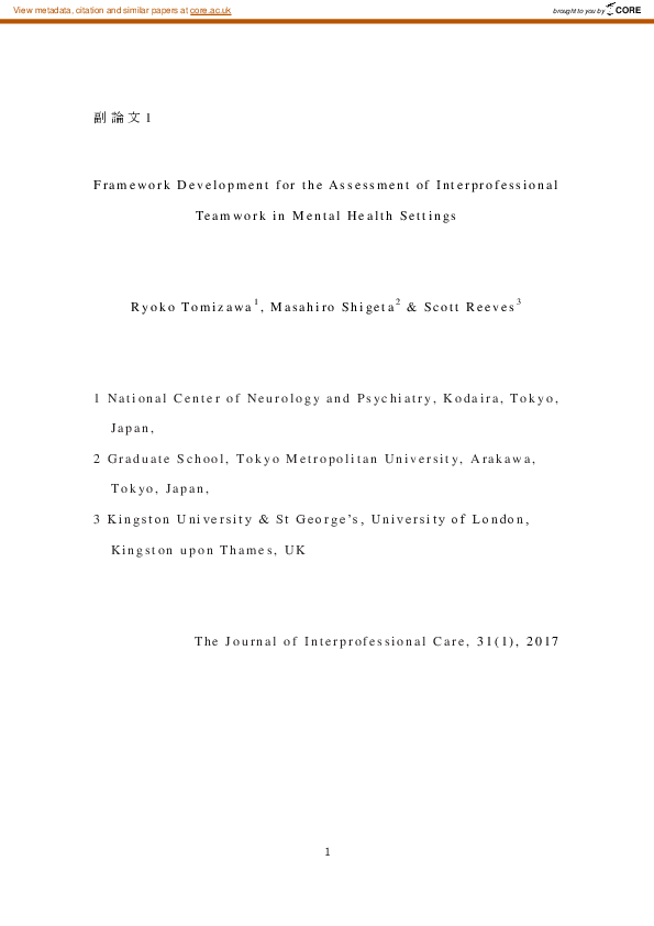(PDF) Framework development for the assessment of interprofessional ...