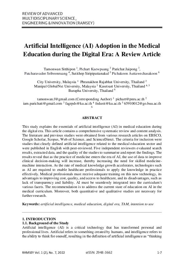 (PDF) Artificial Intelligence (AI) Adoption in the Medical Education ...