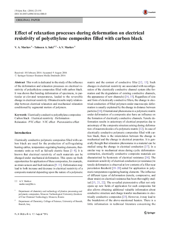 (PDF) Effect of relaxation processes during deformation on electrical