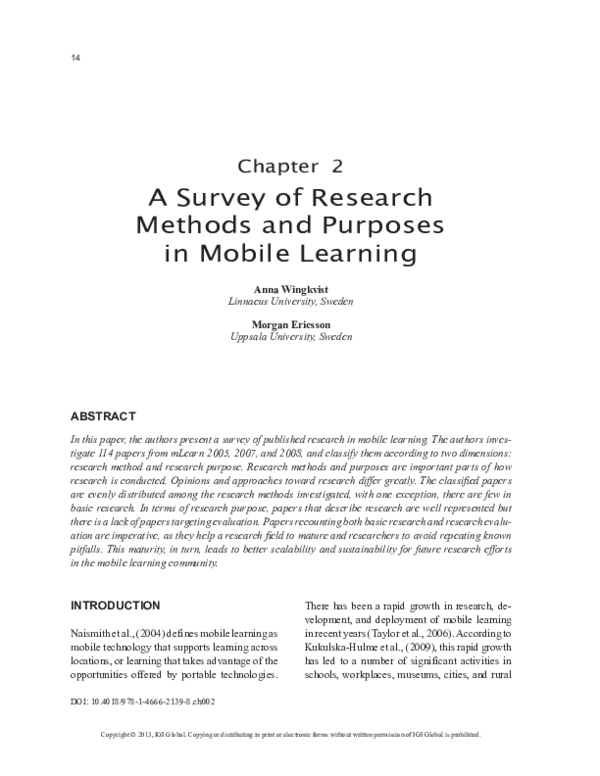 (PDF) Mobile Learning Research Methods Survey