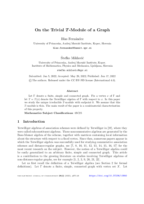 (PDF) On the Trivial T-Module of a Graph