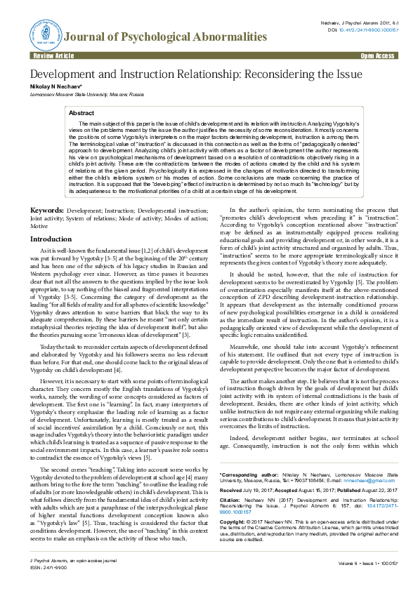(PDF) Development and Instruction Relationship: Reconsidering the Issue