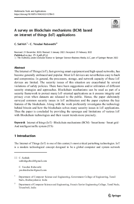 (PDF) A survey on Blockchain mechanisms (BCM) based on internet of ...
