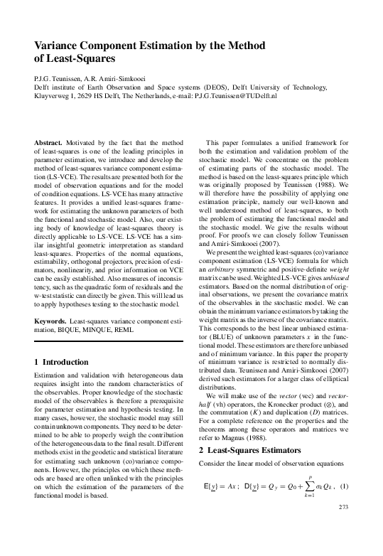 (PDF) Variance Component Estimation by the Method of Least-Squares