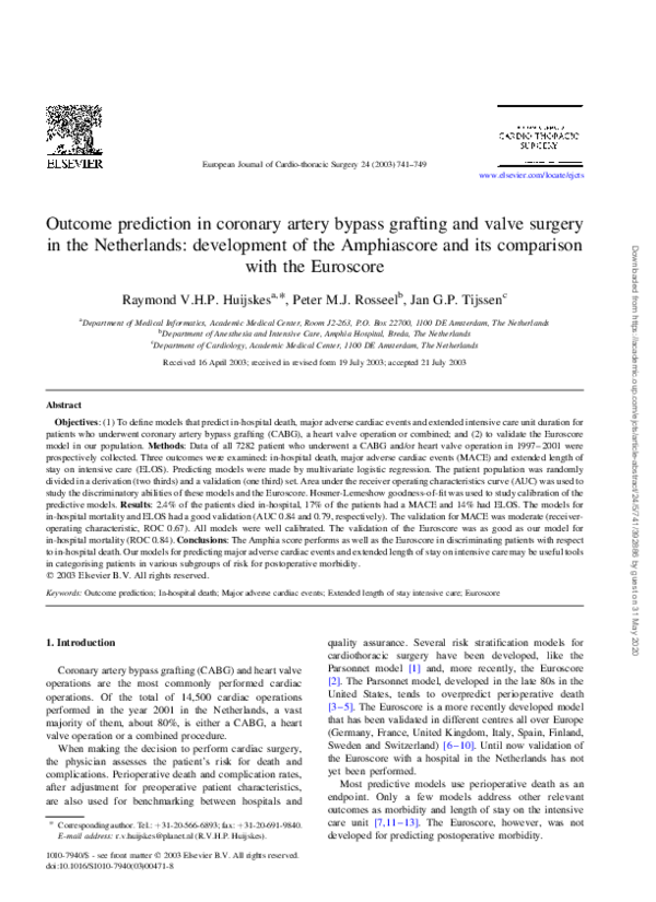 (PDF) Outcome prediction in coronary artery bypass grafting and valve ...