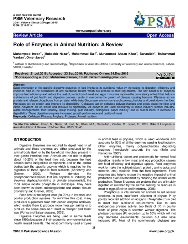 (PDF) Role of Enzymes in Animal Nutrition A Review Mubashir Nazar