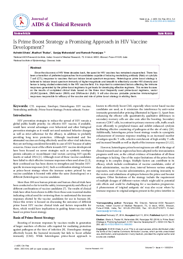 (PDF) Is Prime Boost Strategy a Promising Approach in HIV Vaccine ...