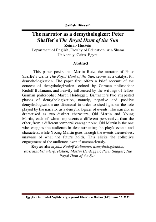 (PDF) The narrator as a demythologizer: Peter Shaffer’s The Royal Hunt ...