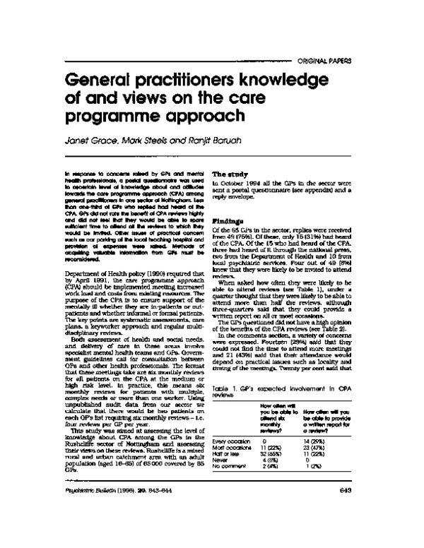 (PDF) General practitioners knowledge of and views on the care ...