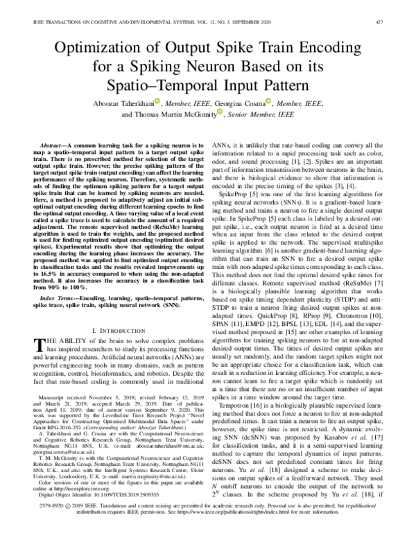 (PDF) Optimization of Output Spike Train Encoding for a Spiking Neuron ...