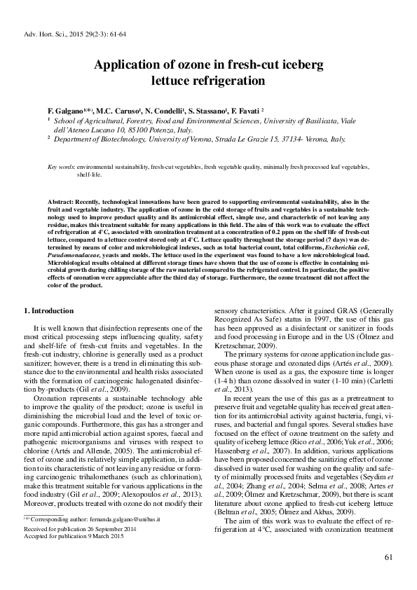 (PDF) Application of ozone in fresh-cut iceberg lettuce refrigeration