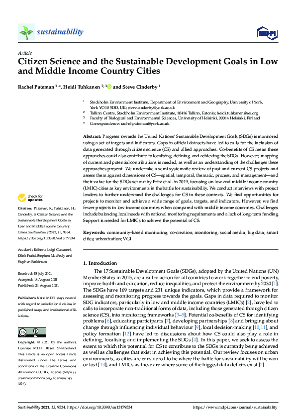 (PDF) Citizen Science and the Sustainable Development Goals in Low and ...