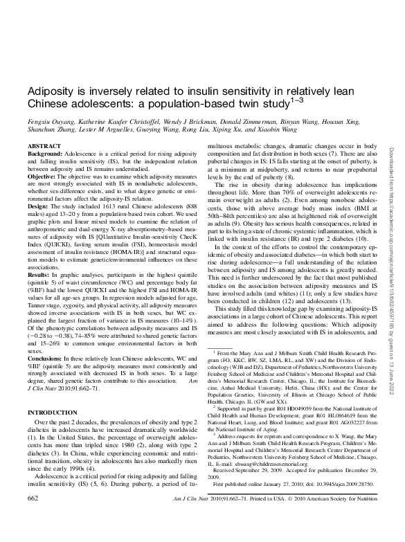 (PDF) Adiposity is inversely related to insulin sensitivity in ...