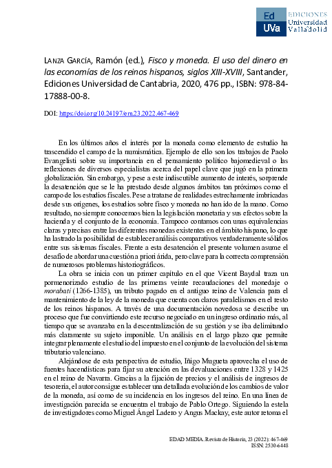 (PDF) LANZA GARCÍA, Ramón (ed.), Fisco y moneda. El uso del dinero en ...