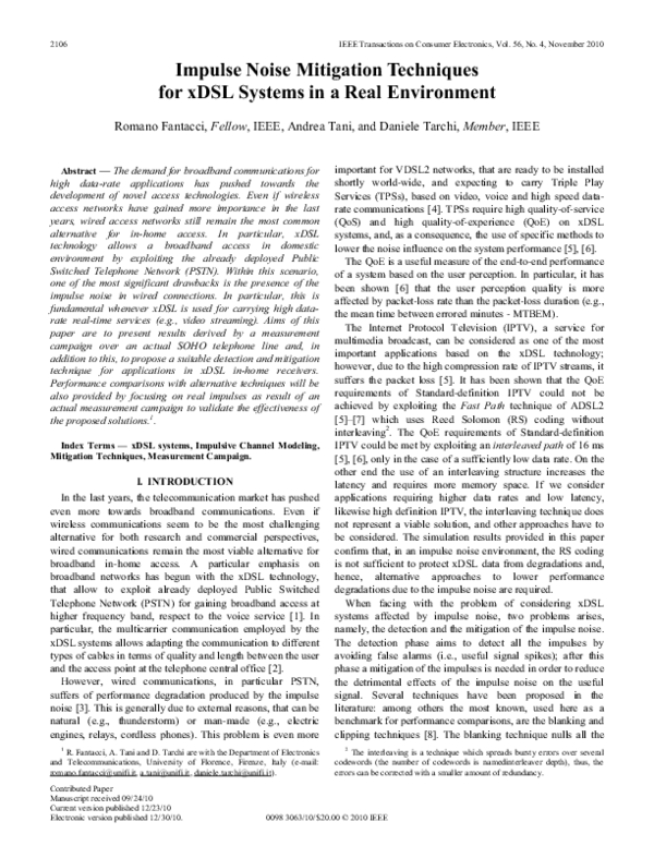 (PDF) Impulse noise mitigation techniques for xDSL systems in a real ...