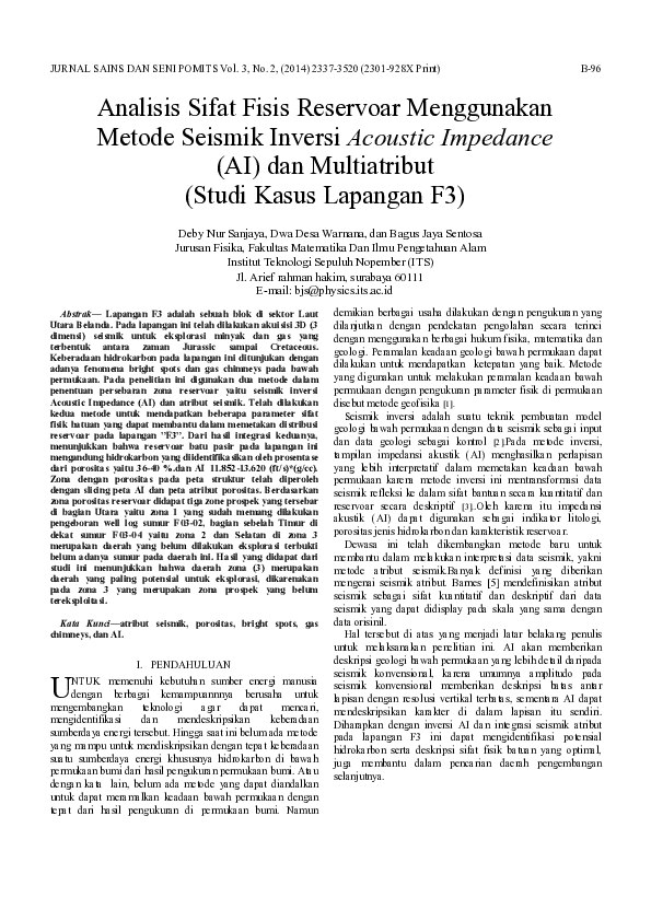 (PDF) Analisis Sifat Fisis Reservoar Menggunakan Metode Seismik Inversi ...