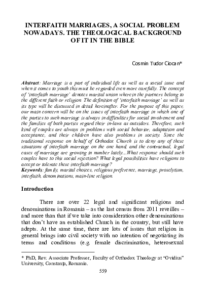 (PDF) Interfaith Marriages, a Social Problem Nowadays. The Theological ...