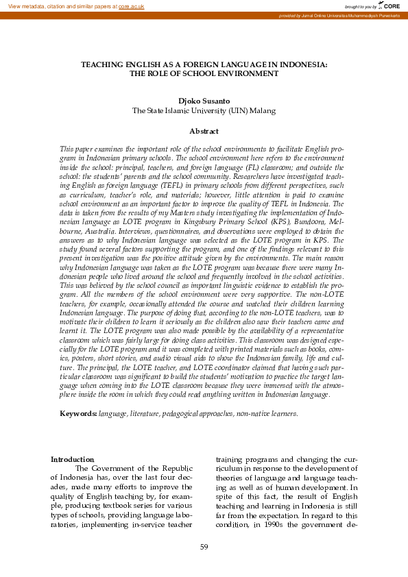 (PDF) Teaching English as a Foreign Language in Indonesia: The Role of ...