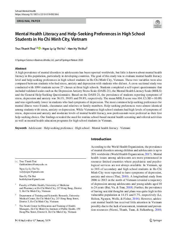 (PDF) Mental Health Literacy and Help-Seeking Preferences in High ...