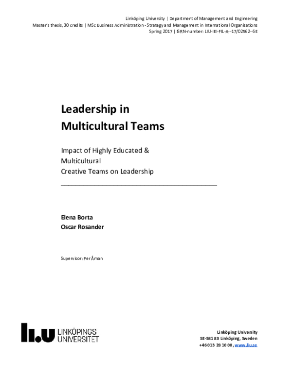 (PDF) Leadership in Multicultural Teams : Impact of Highly Educated a ...