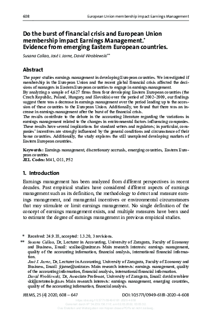 (PDF) Do the burst of financial crisis and European Union membership ...