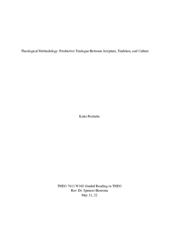(PDF) Theological Methodology: Productive Trialogue Between Scripture ...