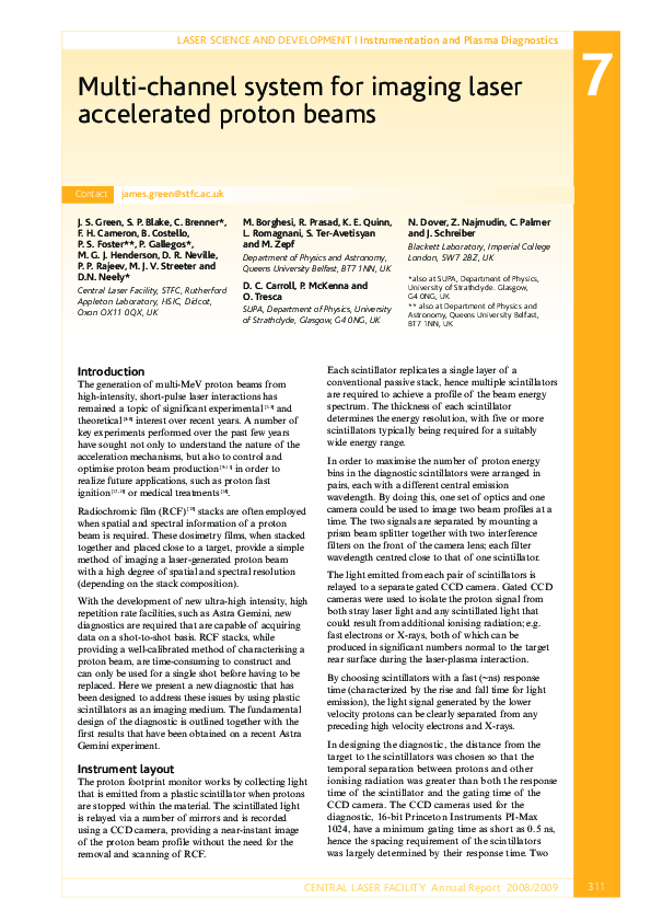 (PDF) Multi-channel system for imaging laser accelerated proton beams