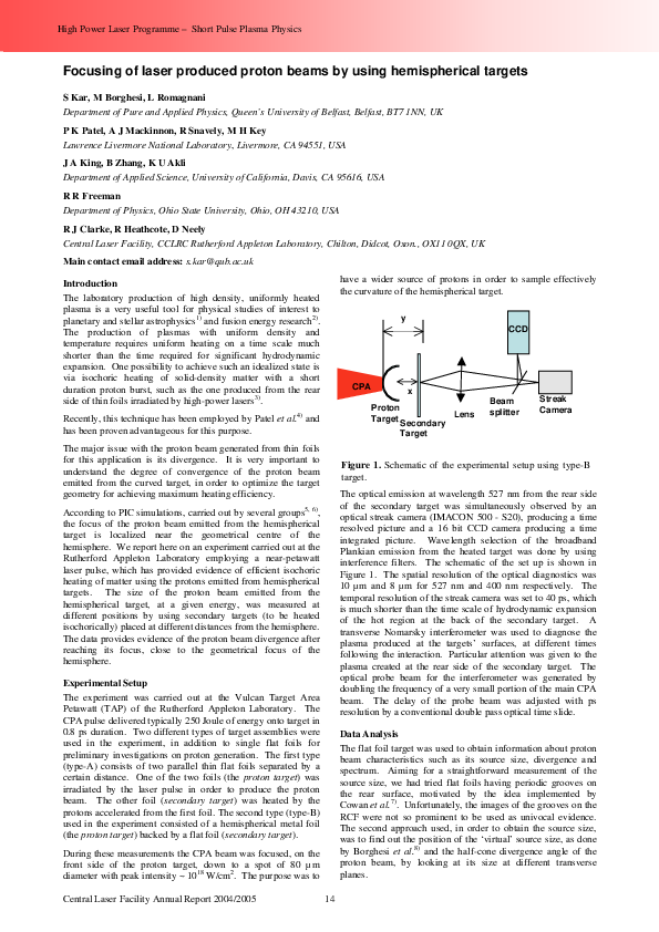 (PDF) Focusing of laser produced proton beams by using hemispherical ...
