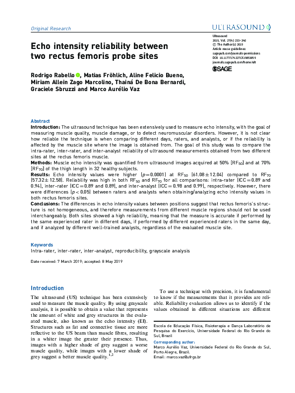 (PDF) Echo intensity reliability between two rectus femoris probe sites