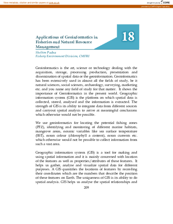 (PDF) Applications of Geoinformatics inFisheries and Natural ...