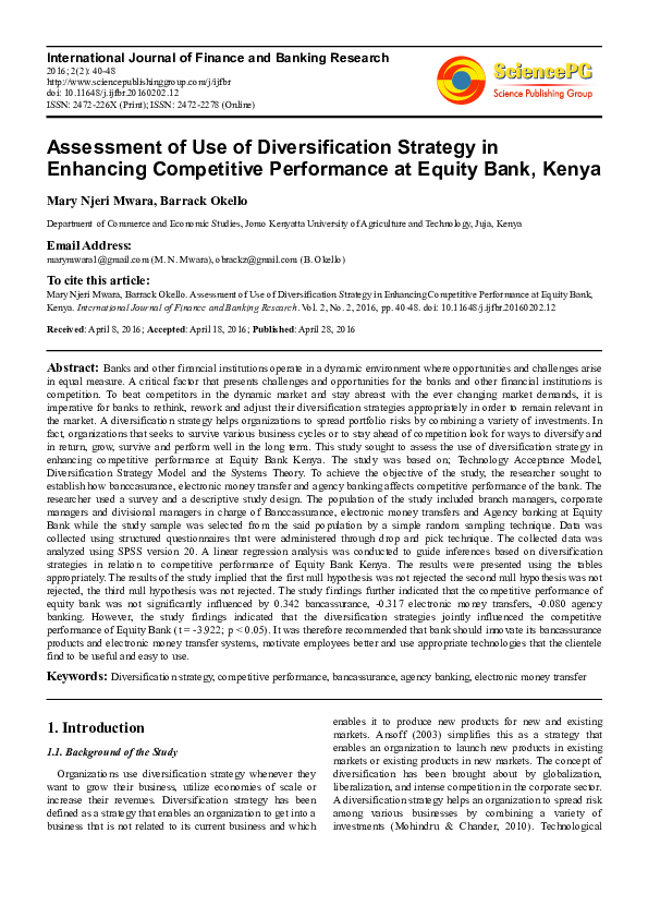 (PDF) Assessment of Use of Diversification Strategy in Enhancing ...