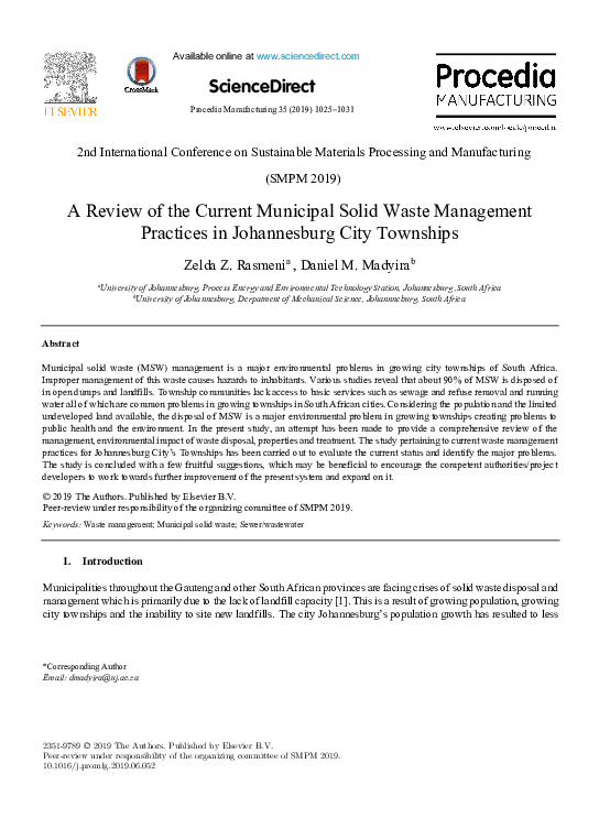 (PDF) A Review of the Current Municipal Solid Waste Management ...
