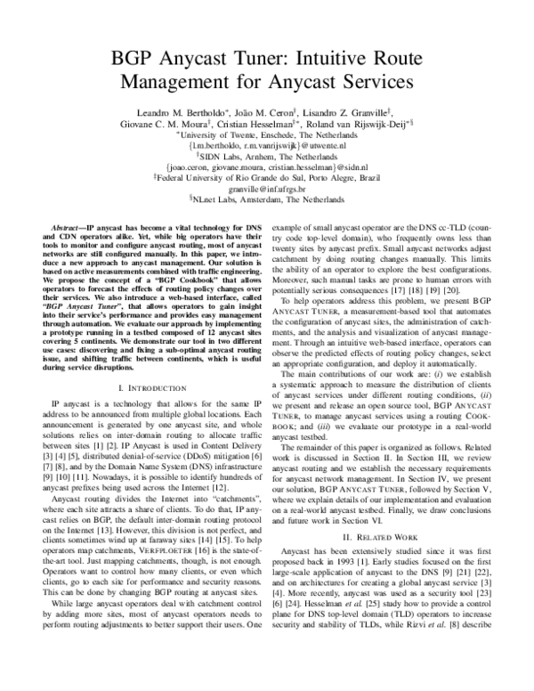 (PDF) BGP Anycast Tuner: Intuitive Route Management for Anycast Services