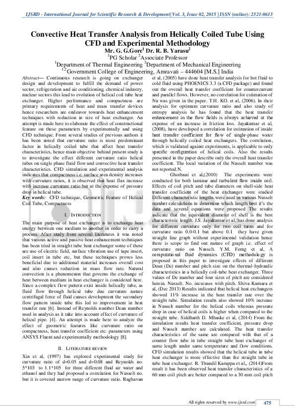 (PDF) Convective heat transfer analysis from helically coiled tube ...