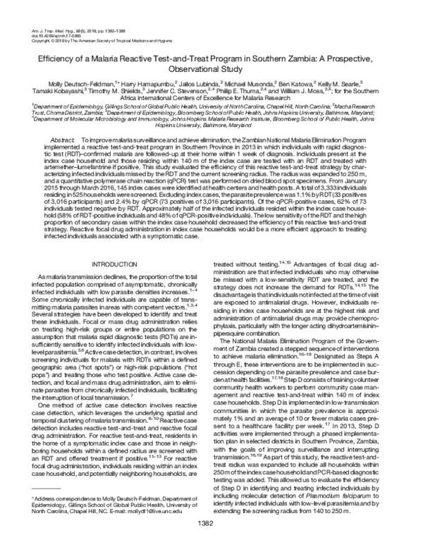 (PDF) Efficiency of a Malaria Reactive Test-and-Treat Program in