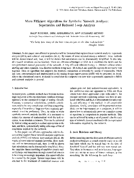 (PDF) More efficient algorithms for symbolic network analysis ...