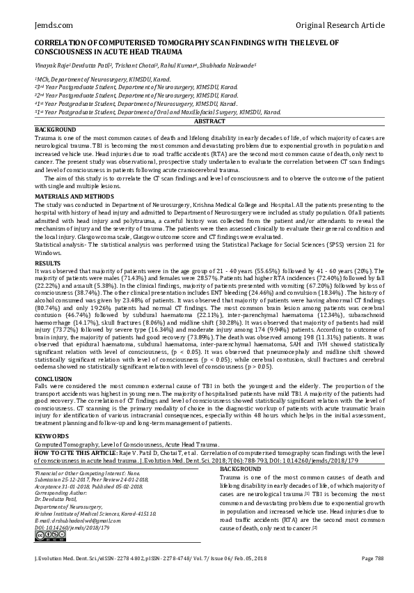(PDF) Correlation of Computerised Tomography Scan Findings with the ...