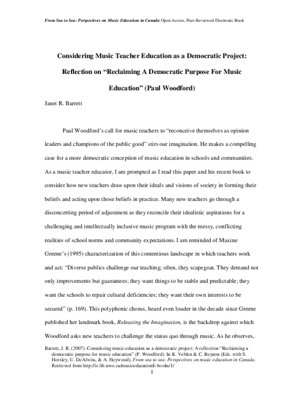 (PDF) Considering music teacher education as a democratic project