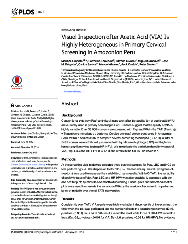 (PDF) Visual Inspection after Acetic Acid (VIA) Is Highly Heterogeneous ...