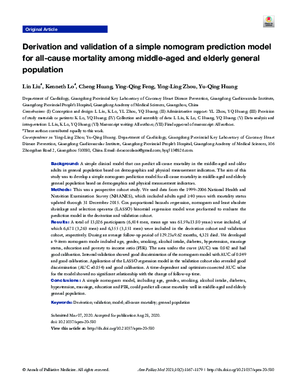 (PDF) Derivation and validation of a simple nomogram prediction model ...